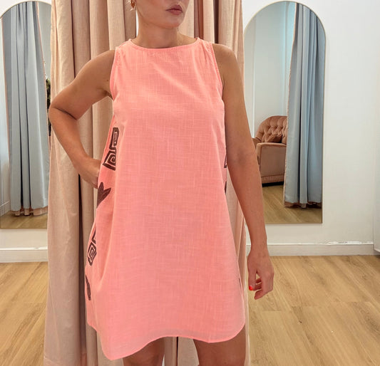 By Frankie/ Carter Shift Dress- Coral/Mocha