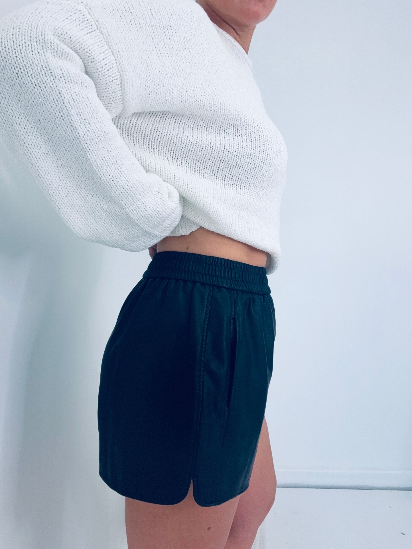 Eva- faux leather short-Black