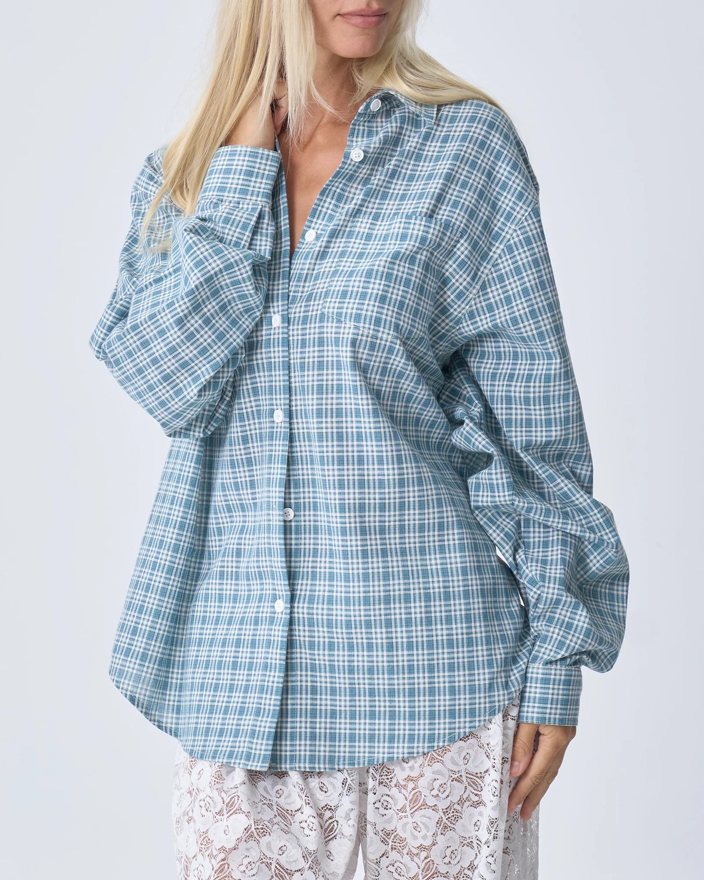 NEAR THE SEA- OVERSIZED SHIRT - BLUE PLAID