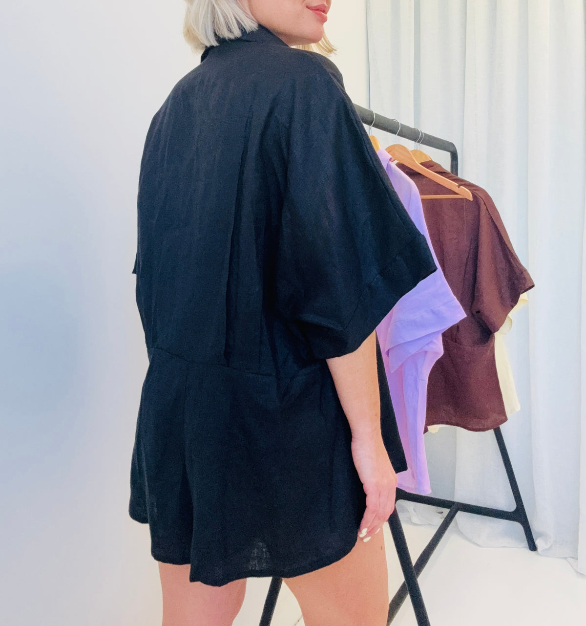 Muse Linen Playsuit/ Black
