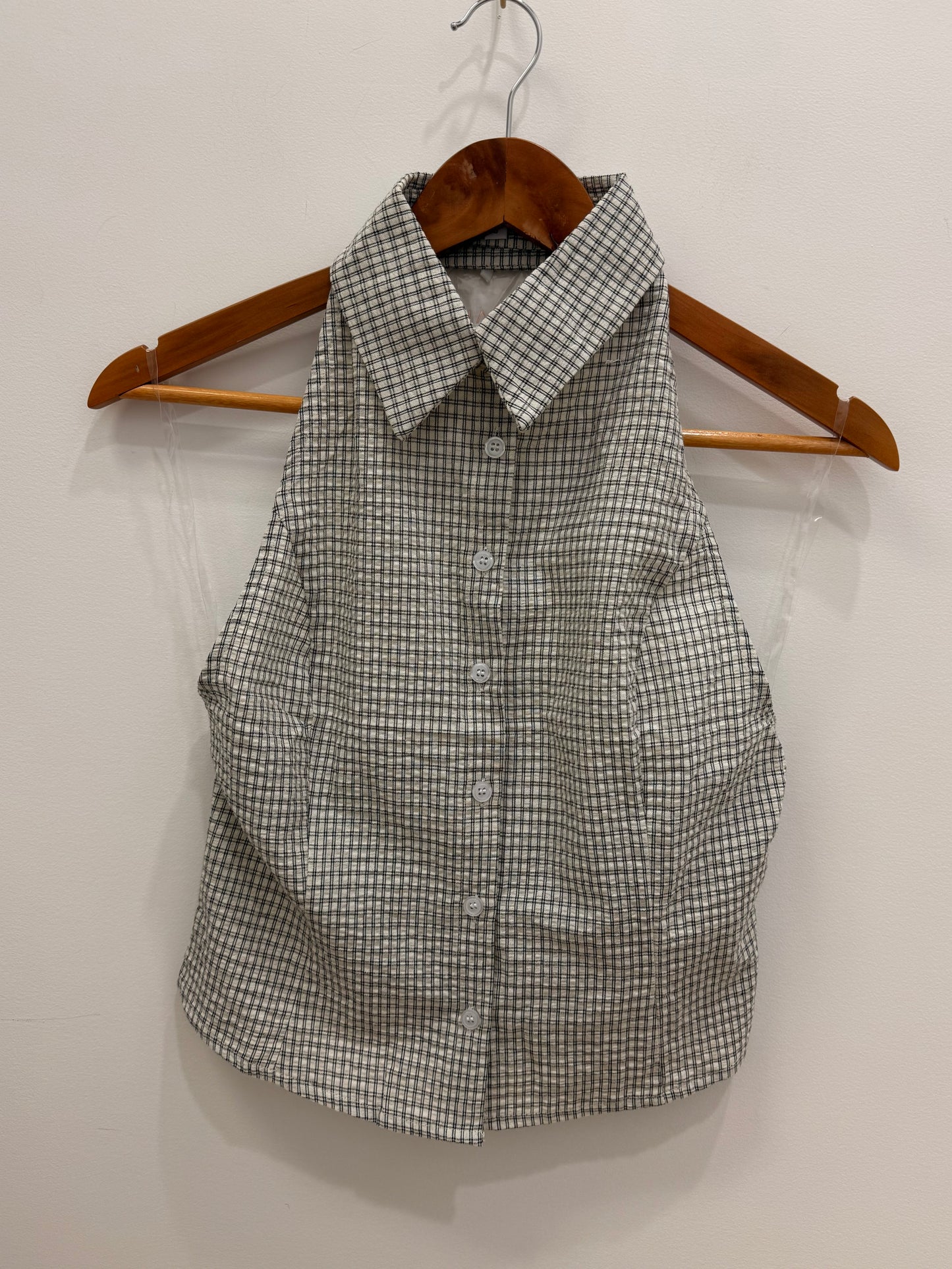 Jessie Collared Top- Black Check