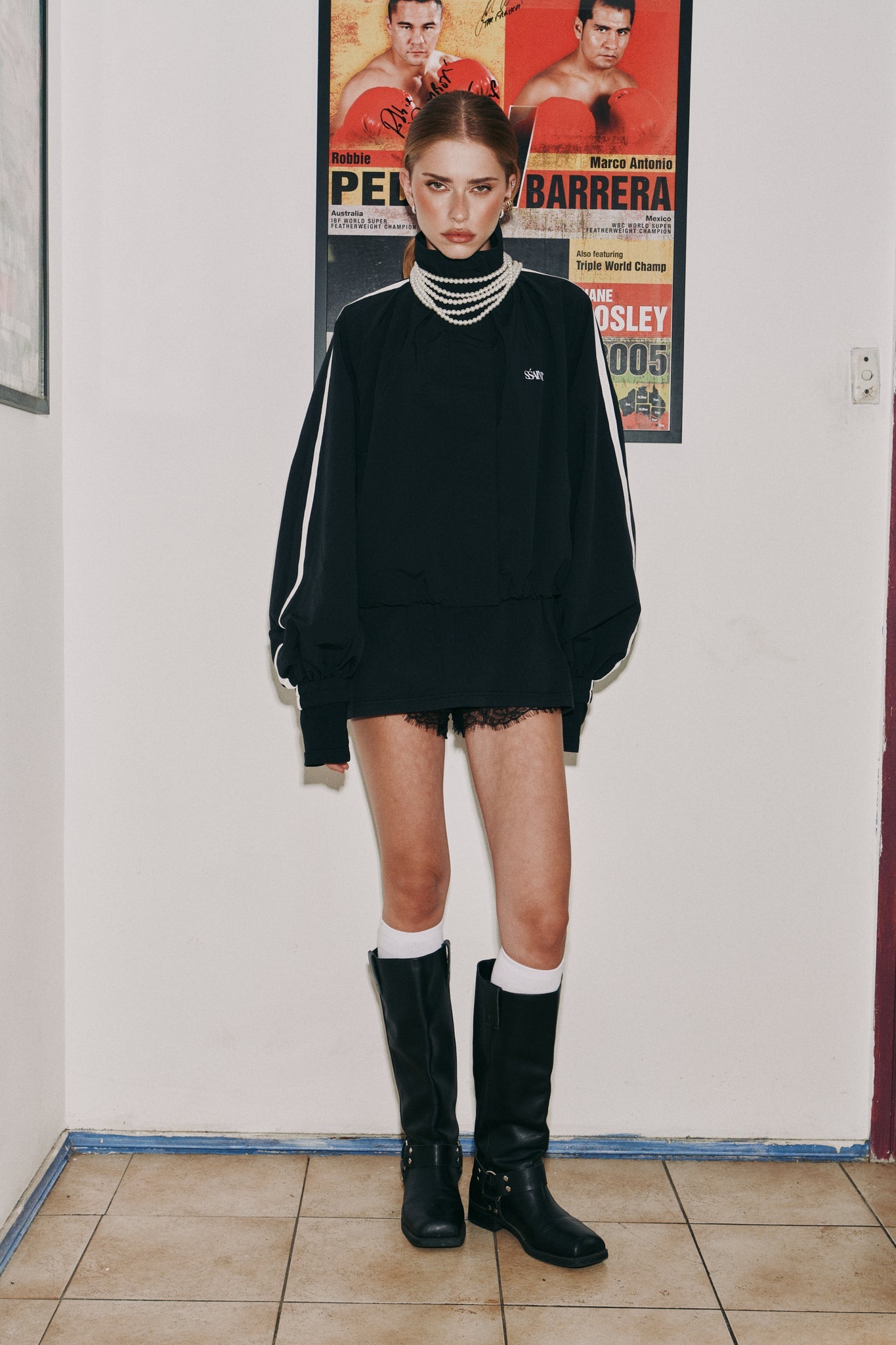 SSAINT- FIGHT NIGHT ZIP WINDBREAKER - BLACK