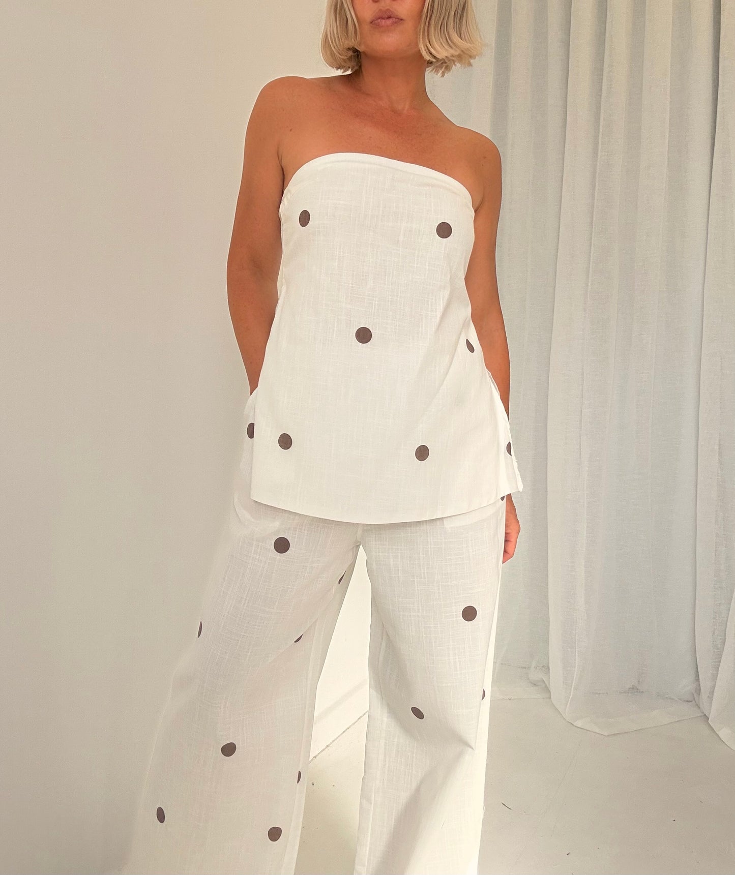 By Frankie/ Sophia Pant Set- White / Mocha