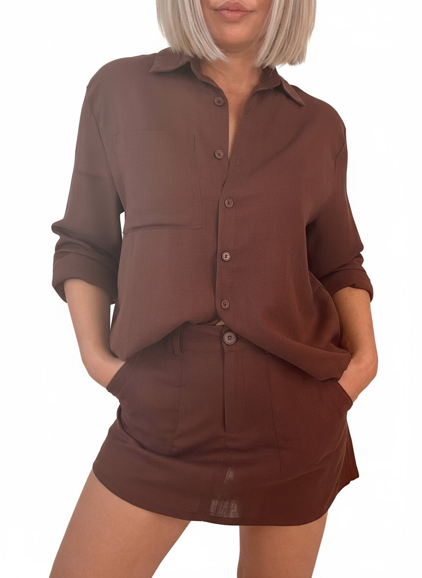 Sophia Shirt Set- Chocolate