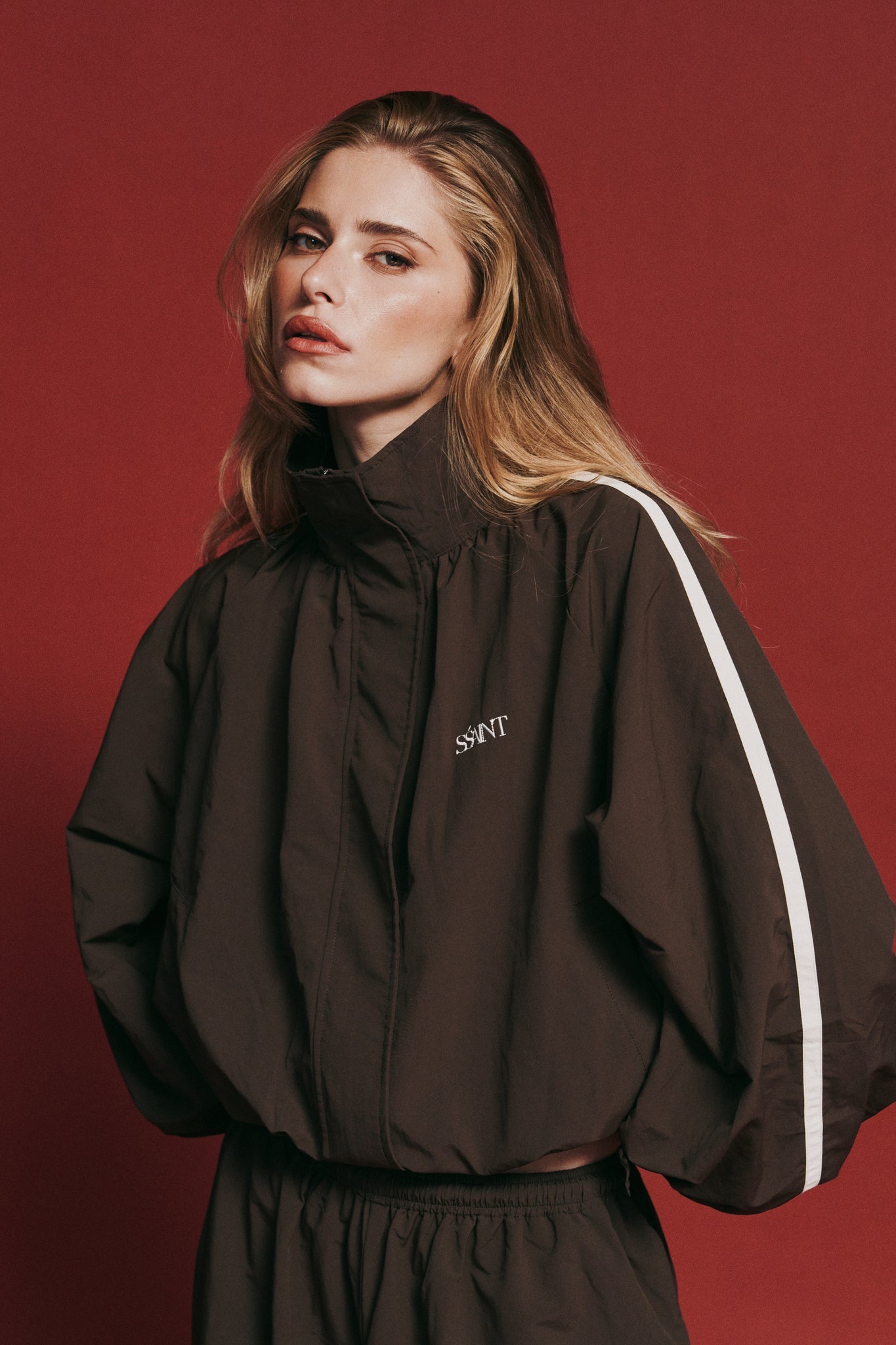 SSAINT- FIGHT NIGHT ZIP WINDBREAKER - BROWN & CREAM