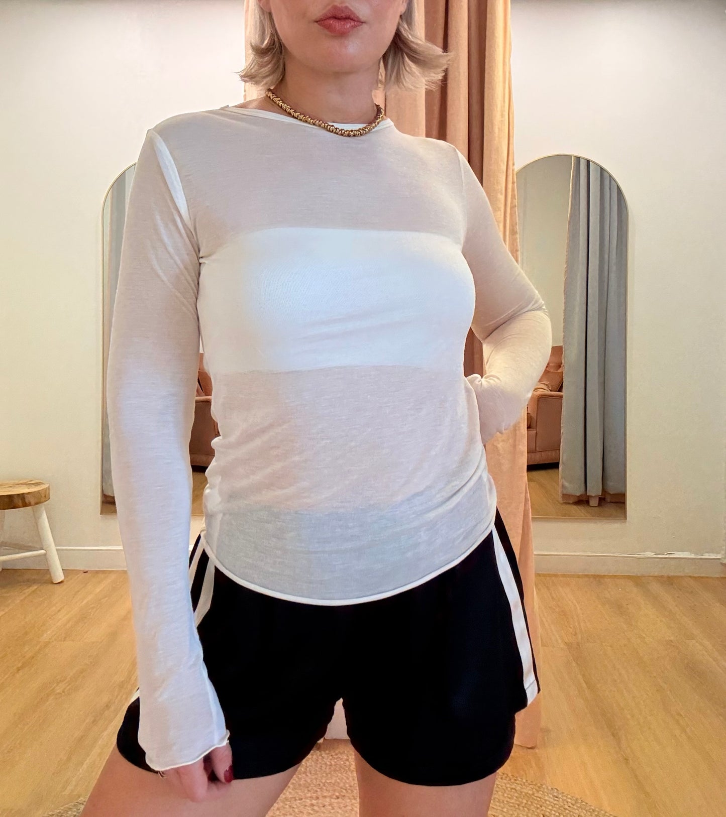 Sofia Sheer Long Sleeve Top- Cream