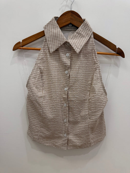 Jessie Collared Top- Brown check