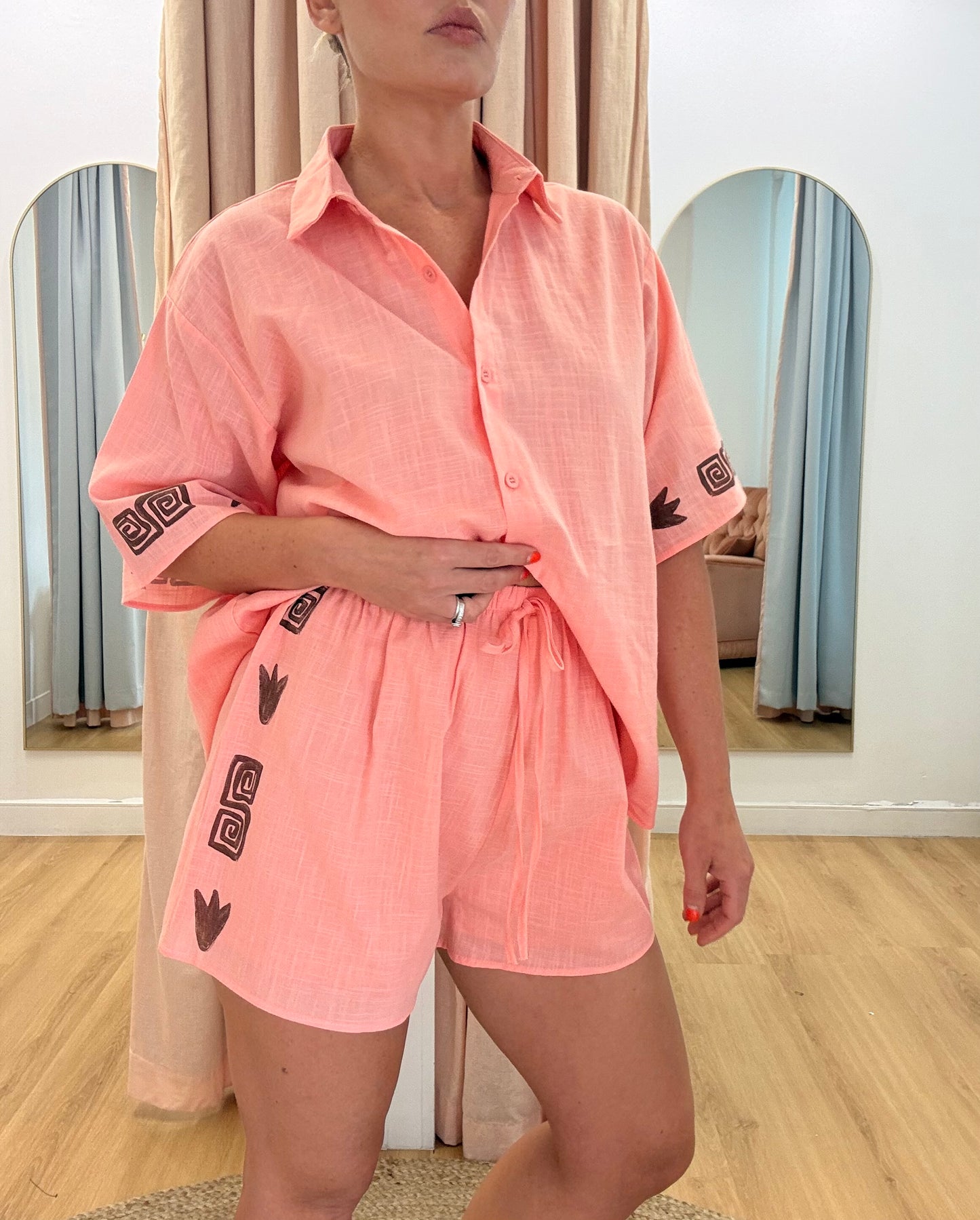 By Frankie/ Carter Short Set-Coral/ Mocha