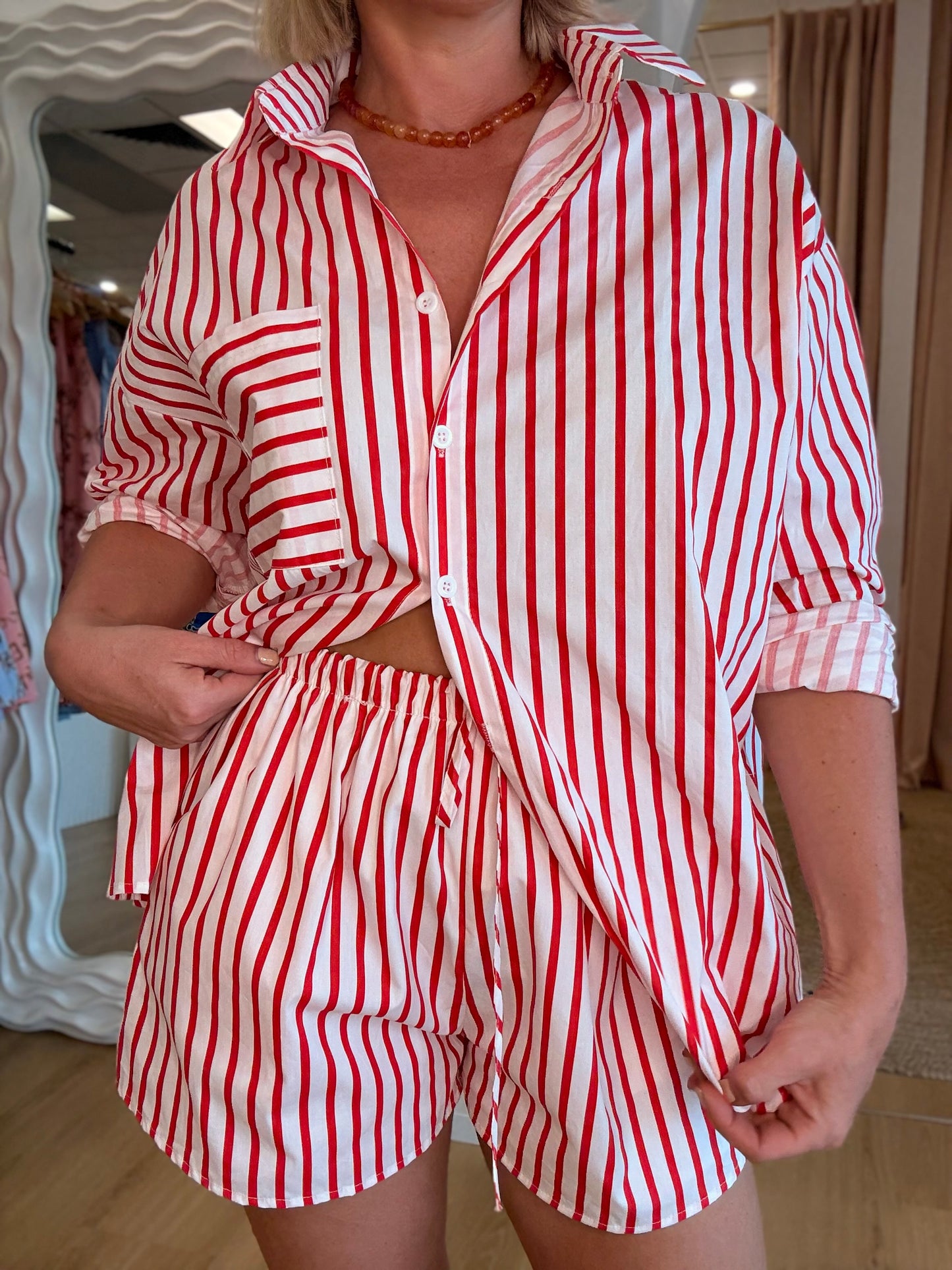 By Frankie/Amara Short Set- Red/White Stripe