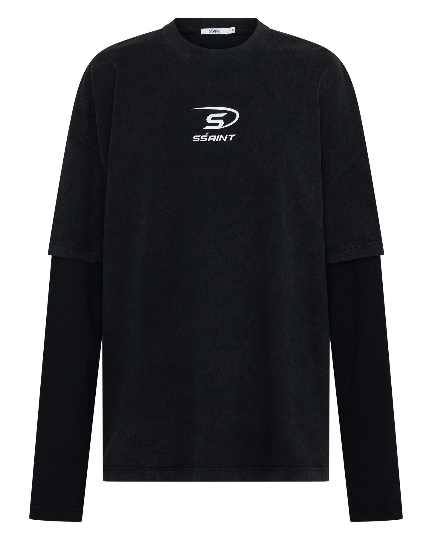 SSAINT- ROUND ONE LAYERED TEE - VINTAGE WASHED BLACK