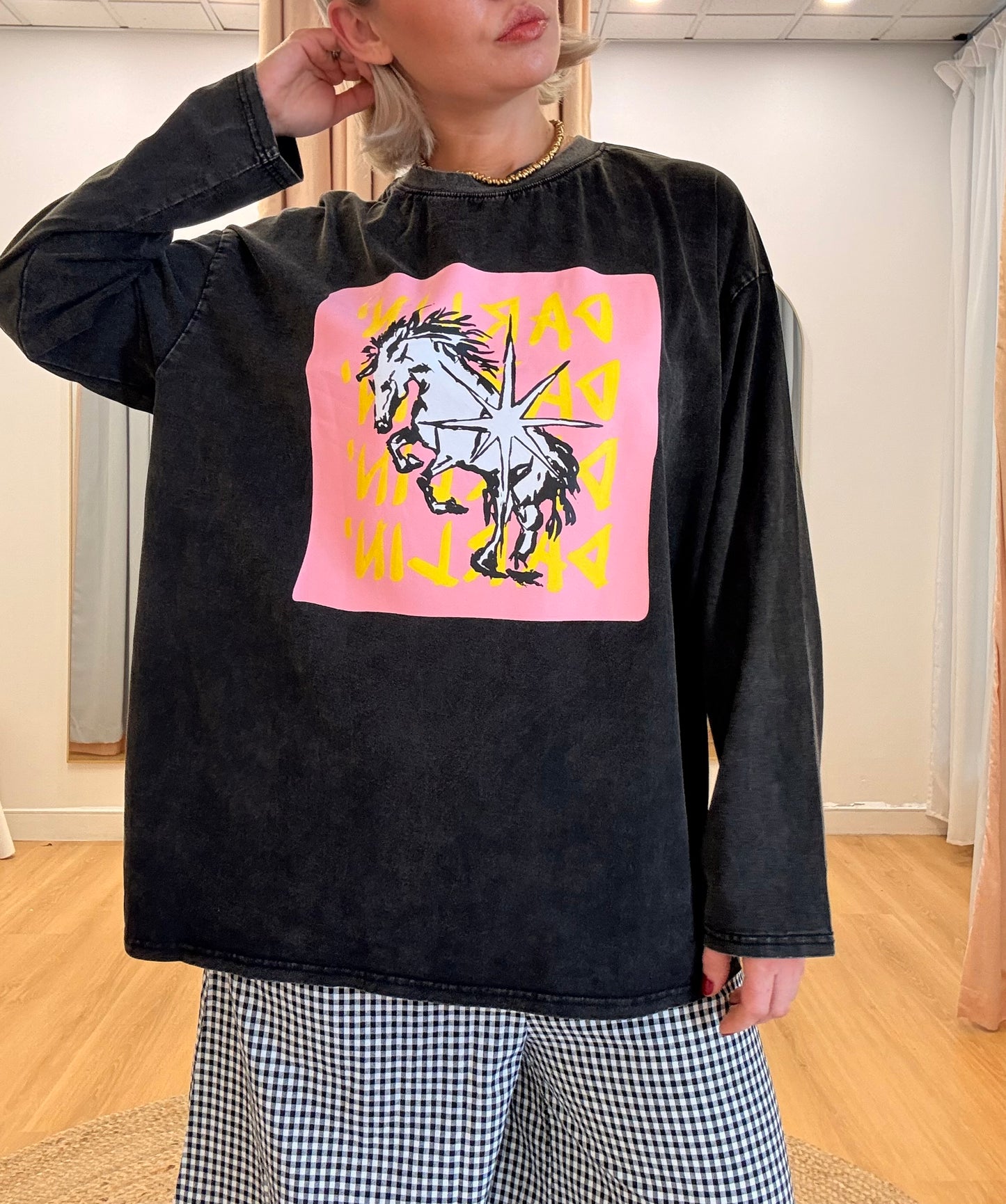 By Frankie/ Darlin Long Sleeve Tee- Acid Wash