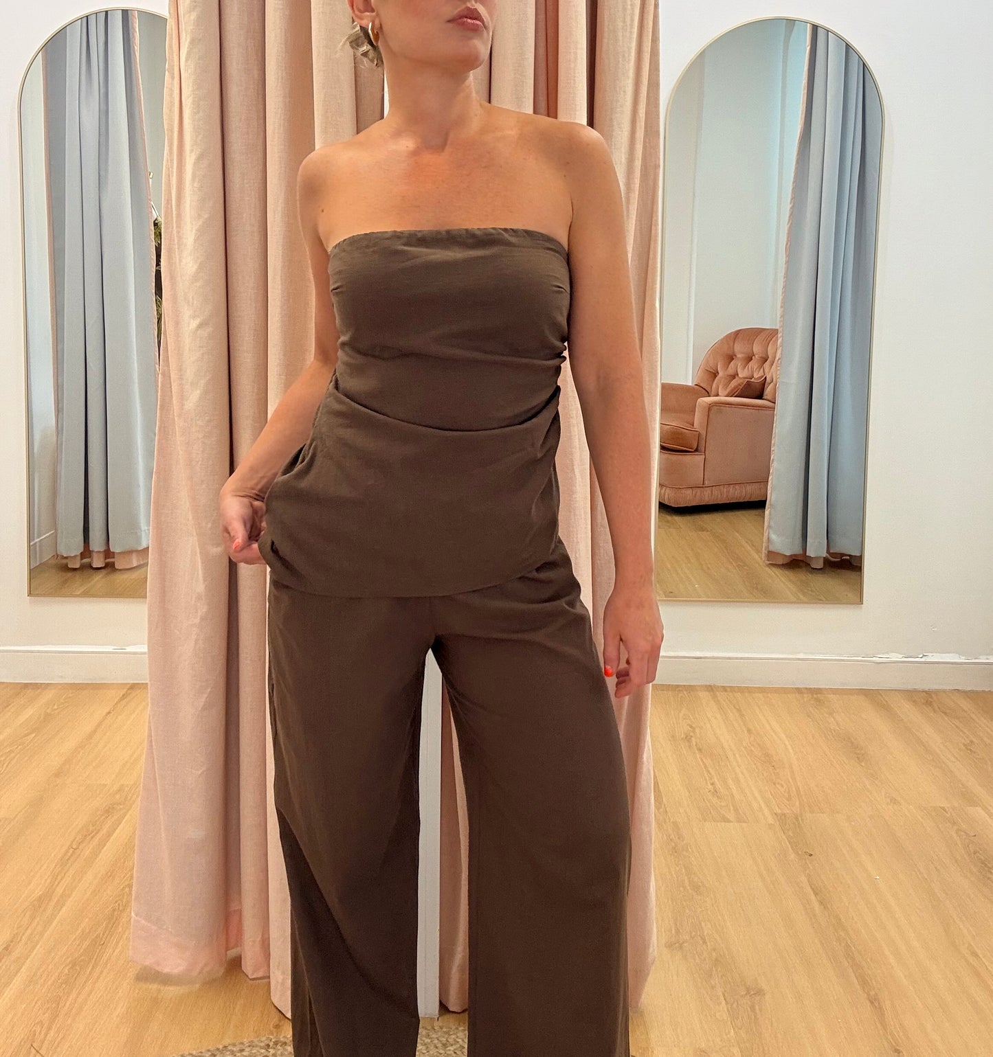 By Frankie/ Remi Strapless Pant set- Chocolate