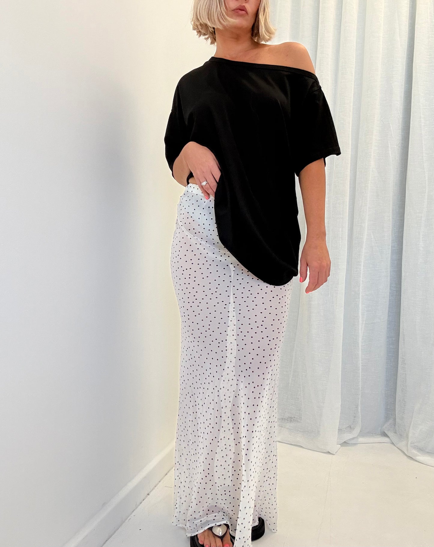 By Frankie/ Gigi Sheer Maxi-White/Black Dot
