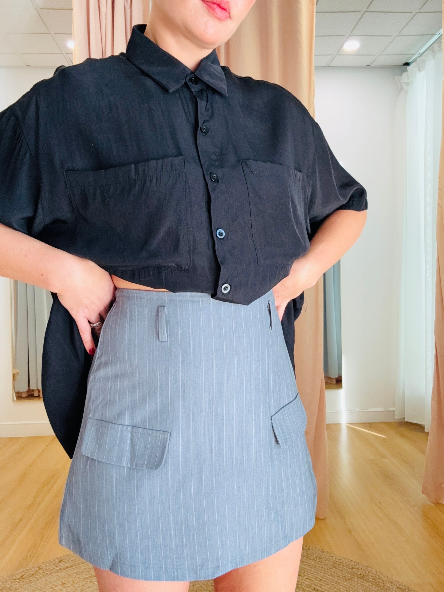 By Frankie/ Hazel Skort- Grey Pinstripe