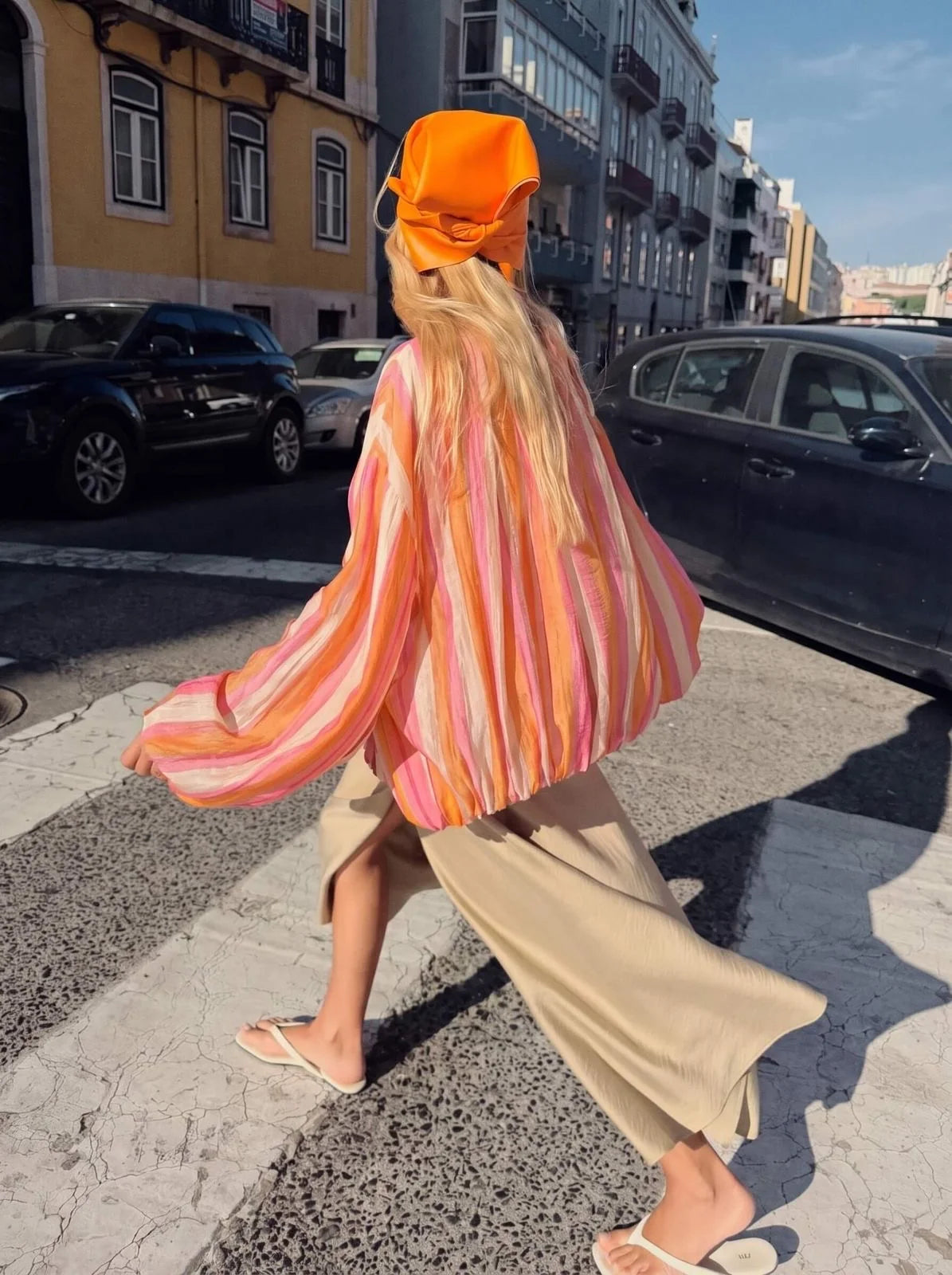 Tropical Stripe balloon Hem Bomber