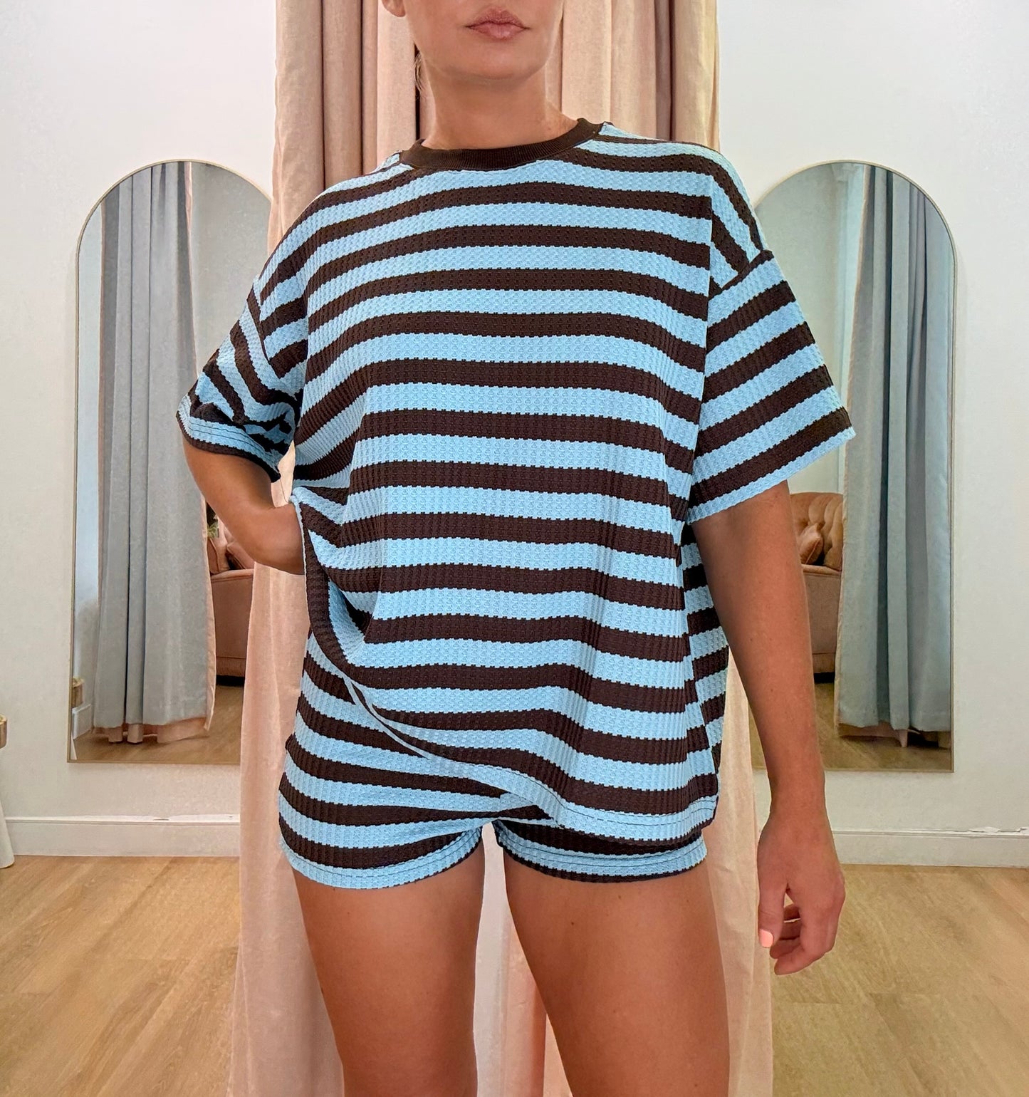 By Frankie / Bronte Stripe Set- Sky/Chocolate