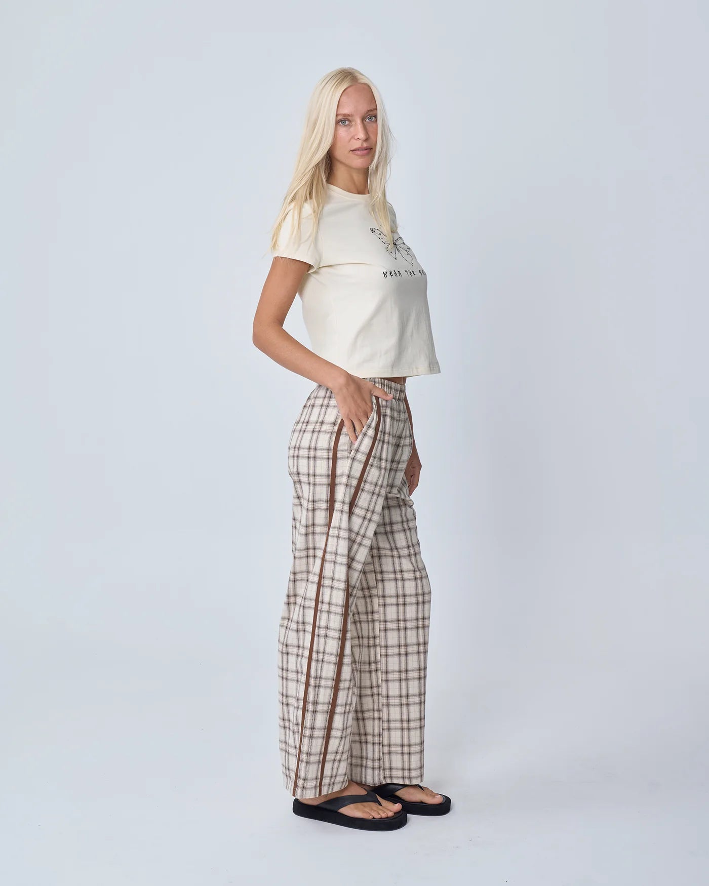 NEAR THE SEA- RACER PANT - BROWN PLAID
