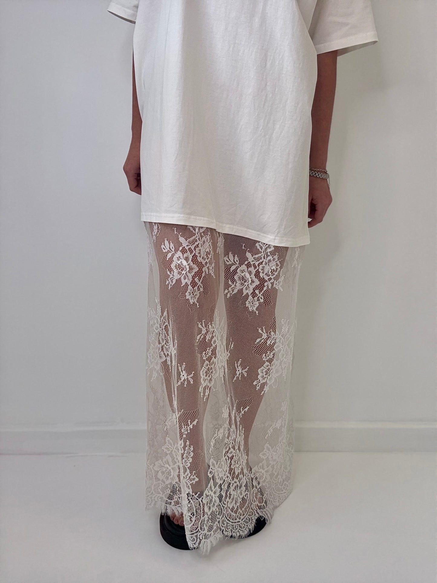 By Frankie // Lace Tee Dress-White