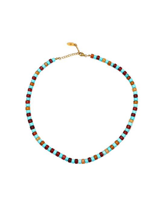Turquoise and Red Aventurine Beaded Necklace
