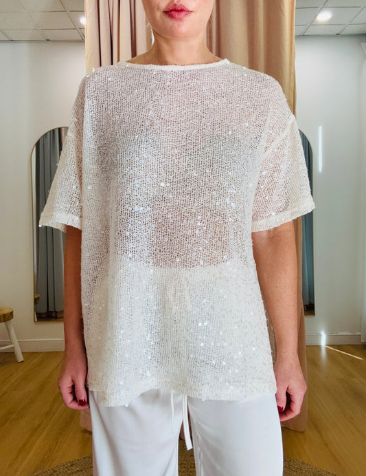 By Frankie/ Violet Sequin Pant Set- Cream