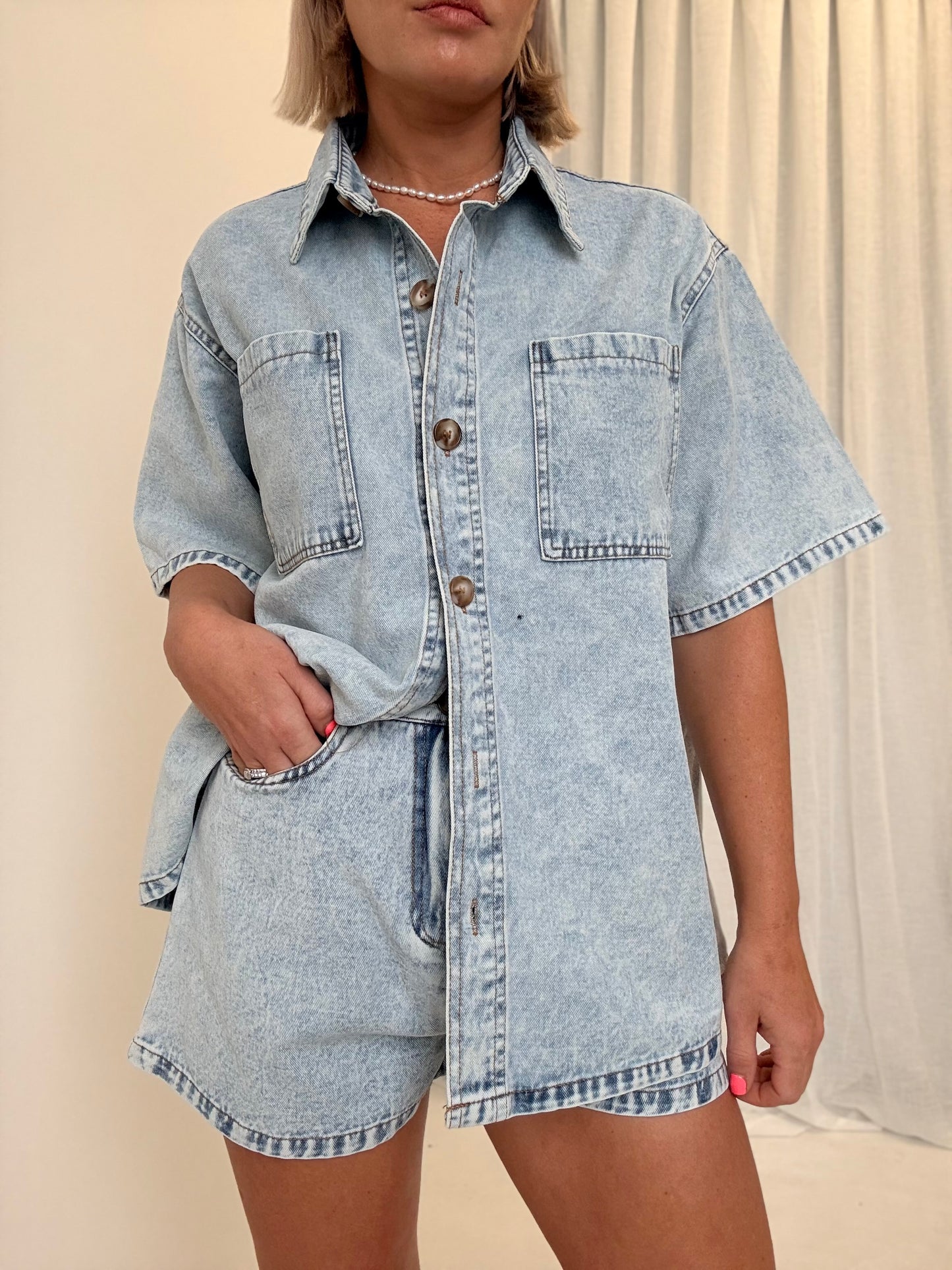 By Frankie/ Kai Denim Short Set- Denim Wash