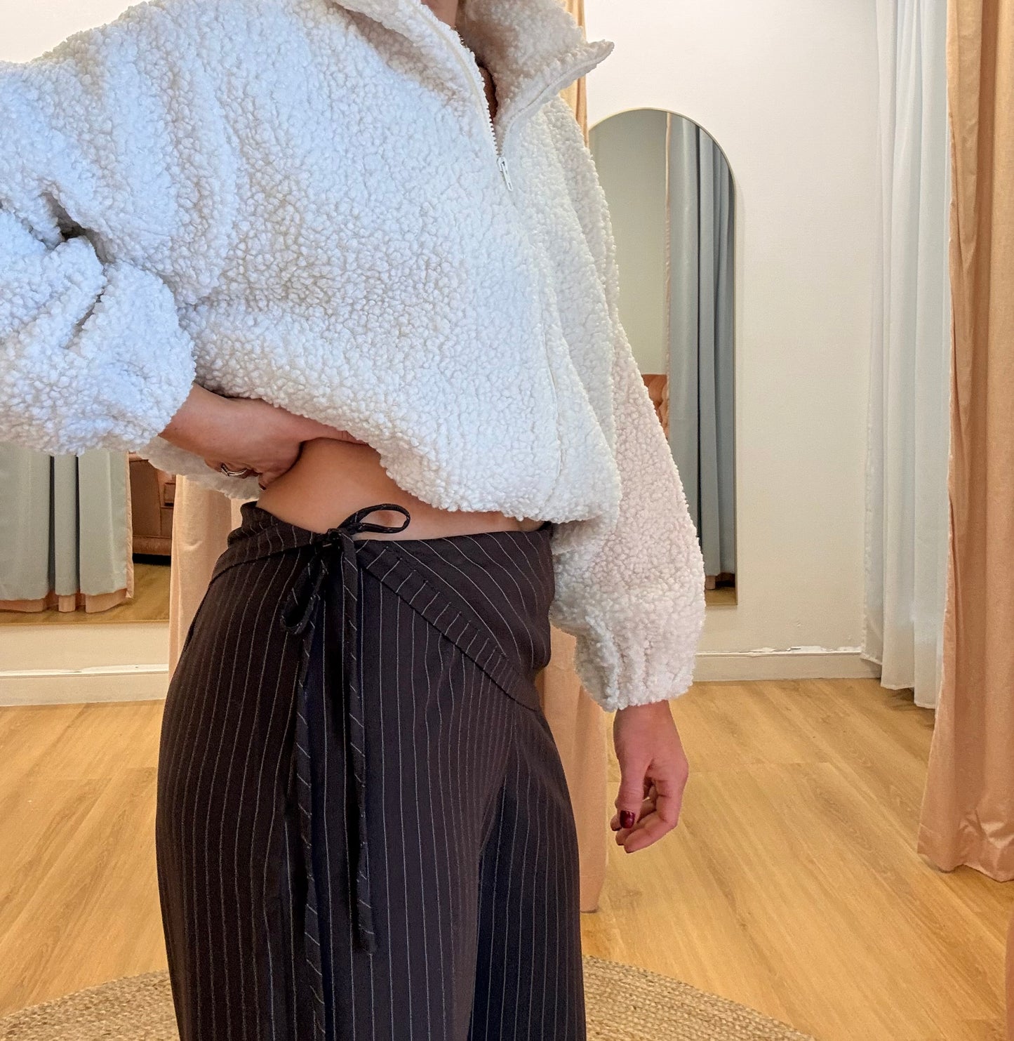 Eve Asymmetrical Pant- Chocolate Pinstripe