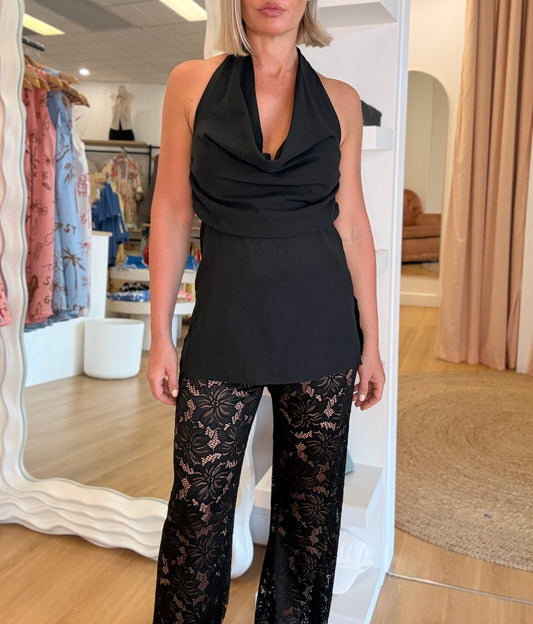 By Frankie/ Halter Lace Pant Set- Black