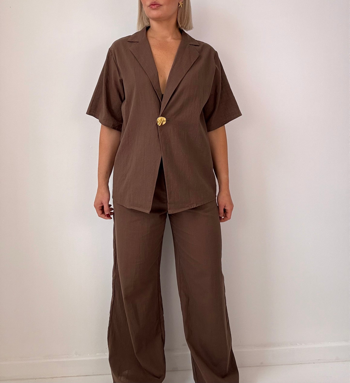Ava Button Pant Set- chocolate