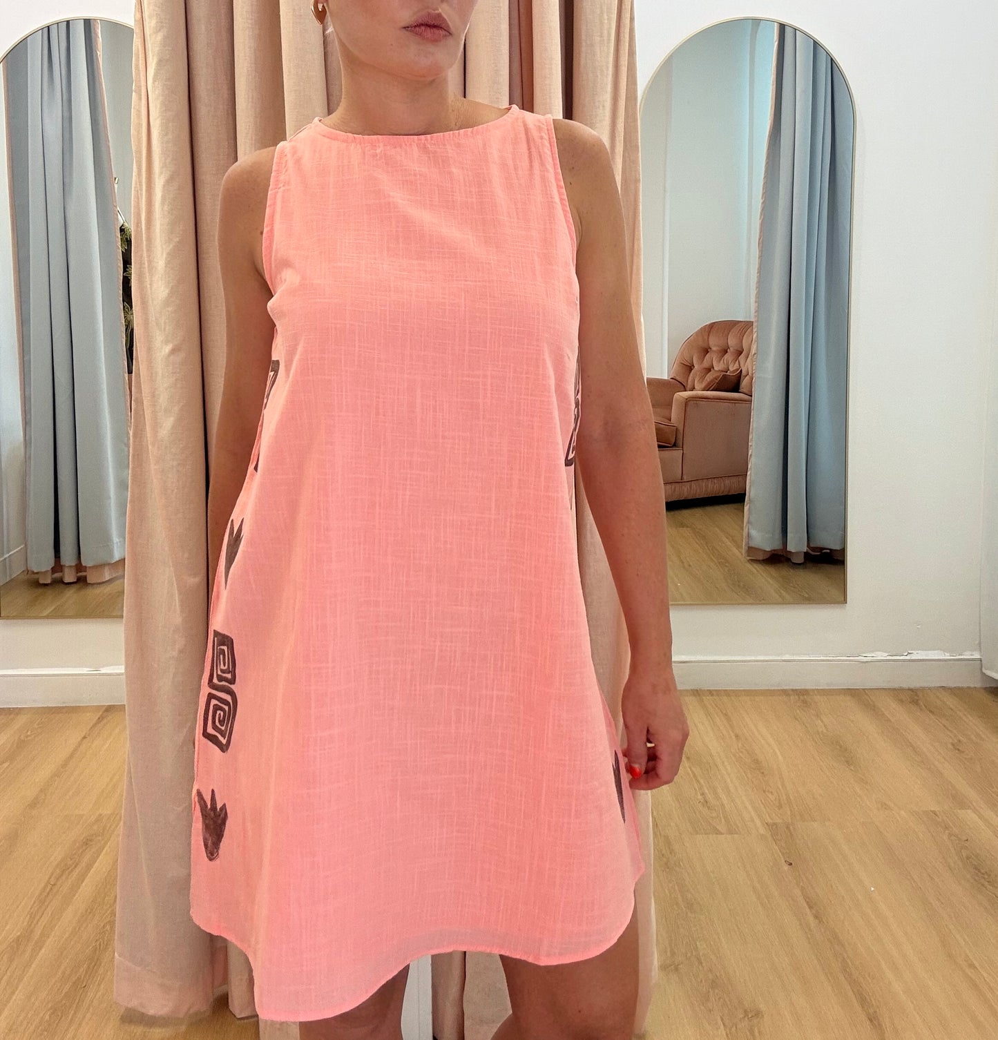 By Frankie/ Carter Shift Dress- Coral/Mocha