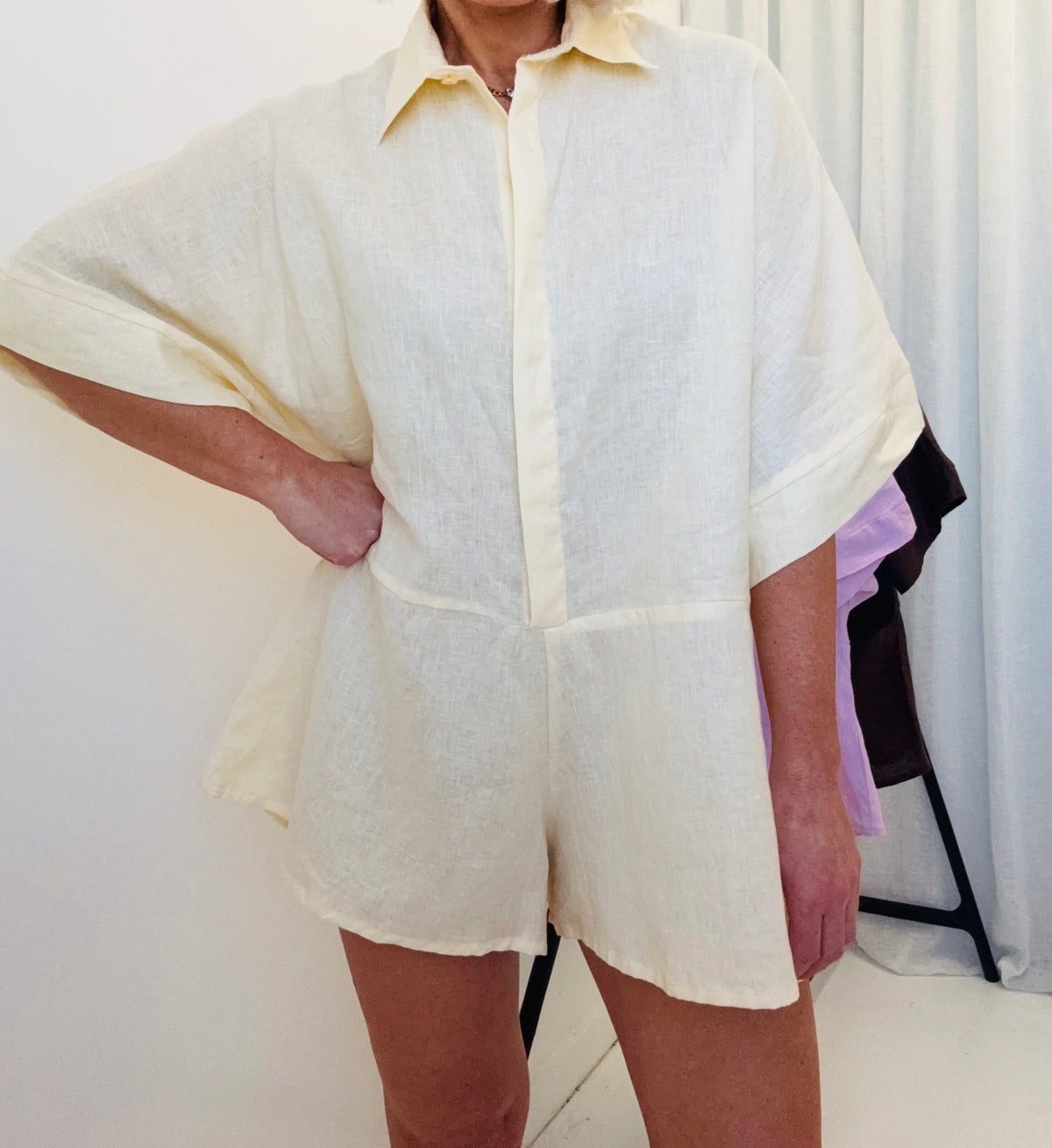 Muse Linen Playsuit/ Lemon