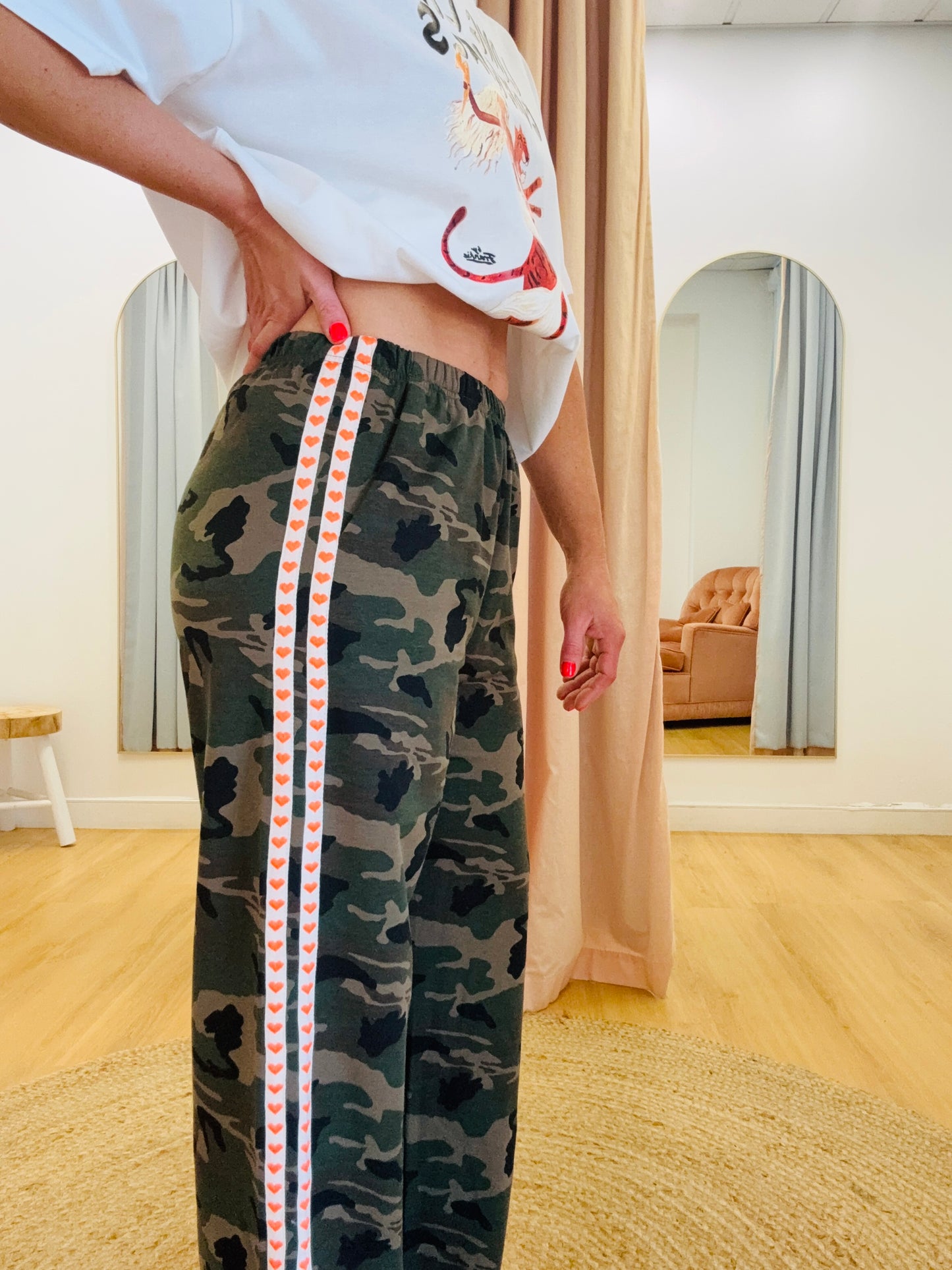 By Frankie/ Camo Track Pant- Coral Hearts