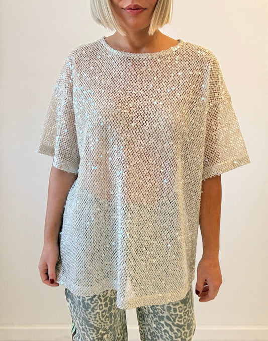By Frankie/Sequin Oversized Tee-Cream