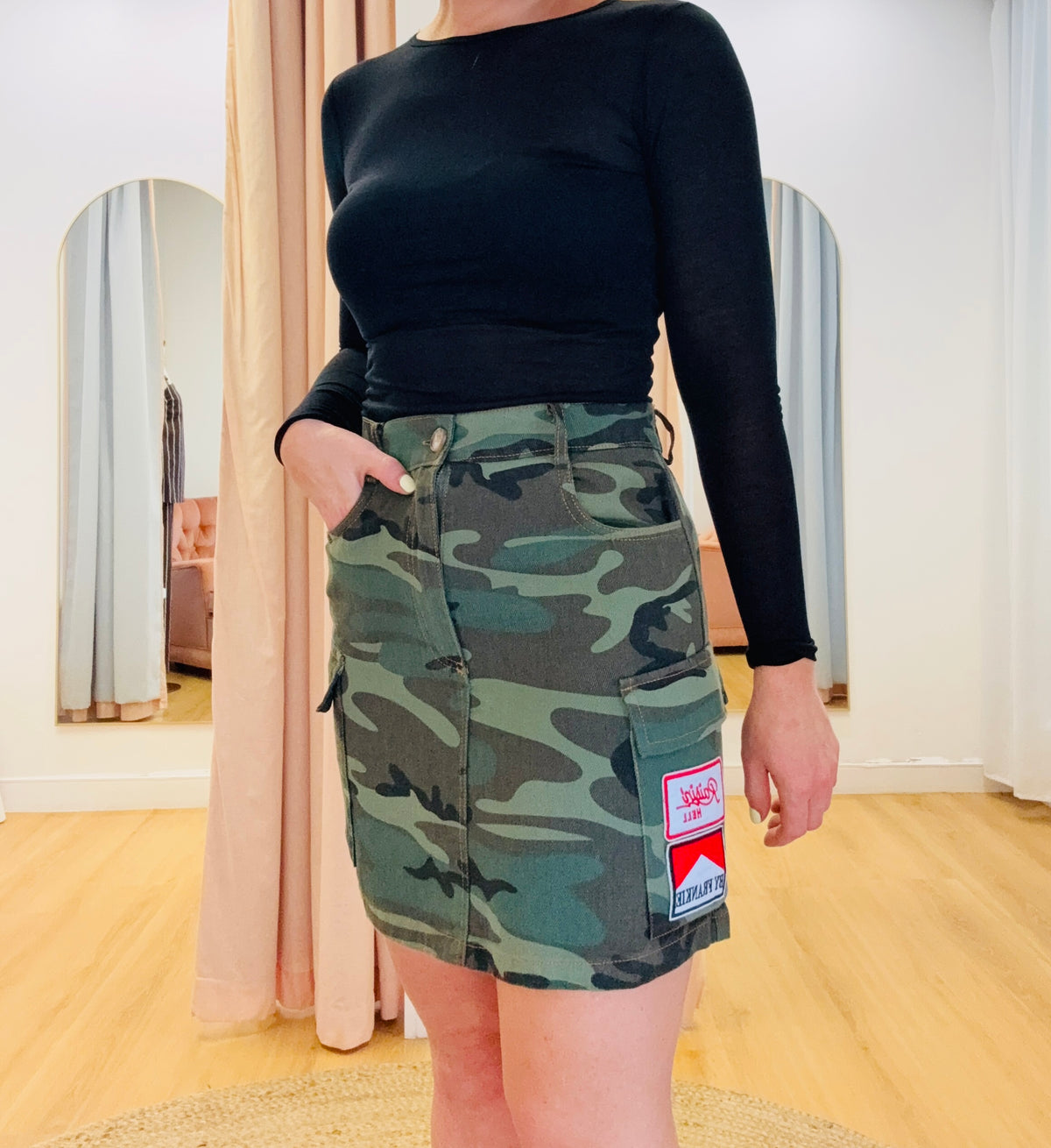 By Frankie/ Camo Skirt- Dark Wash