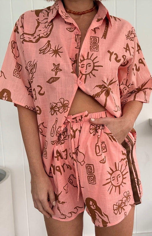 By Frankie/ Sea Gypsy Blouse Set- Peach/Mocha