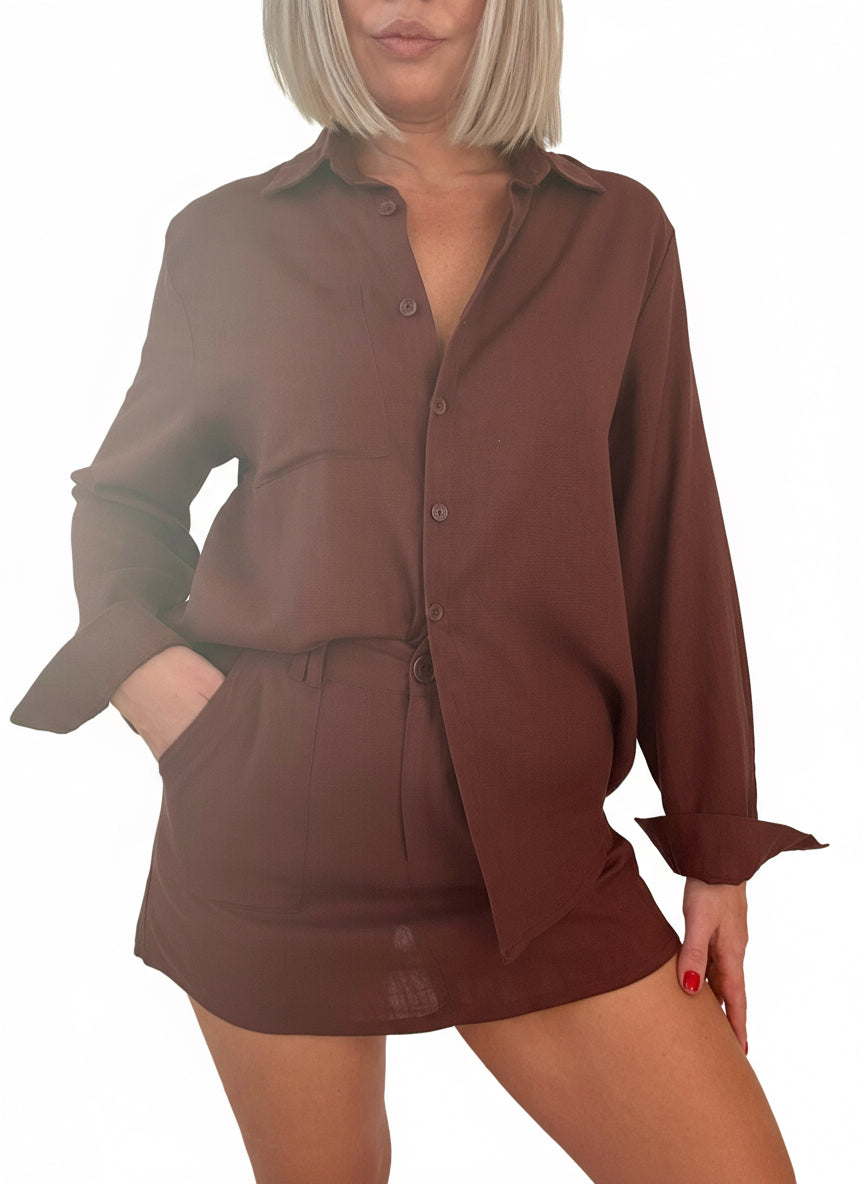 Sophia Shirt Set- Chocolate