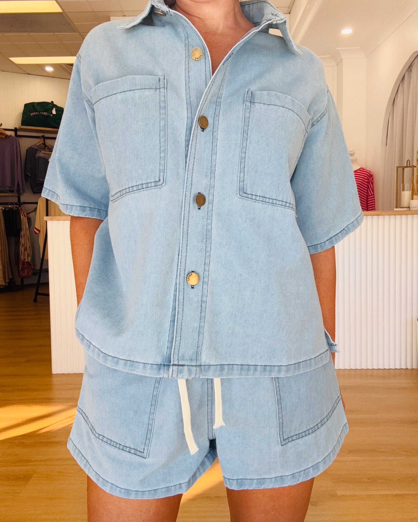 Kai Denim Short Set- Light Wash