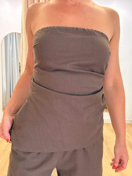 By Frankie/ Remi Strapless Pant set- Chocolate