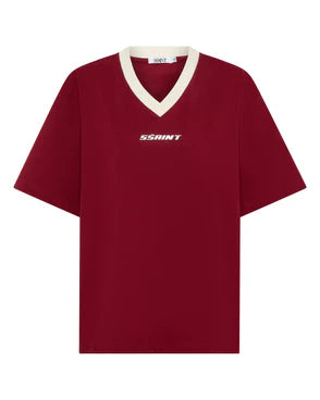REFLECTIVE V NECK TEE - CHERRY