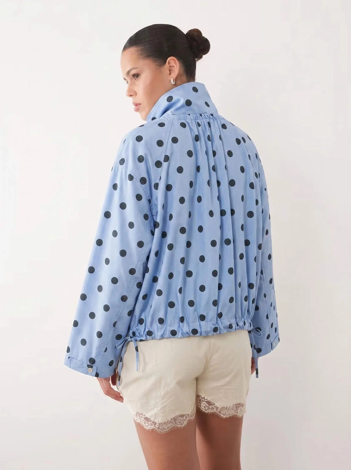 Mabel Polka Dot Bomber Jacket- Blue