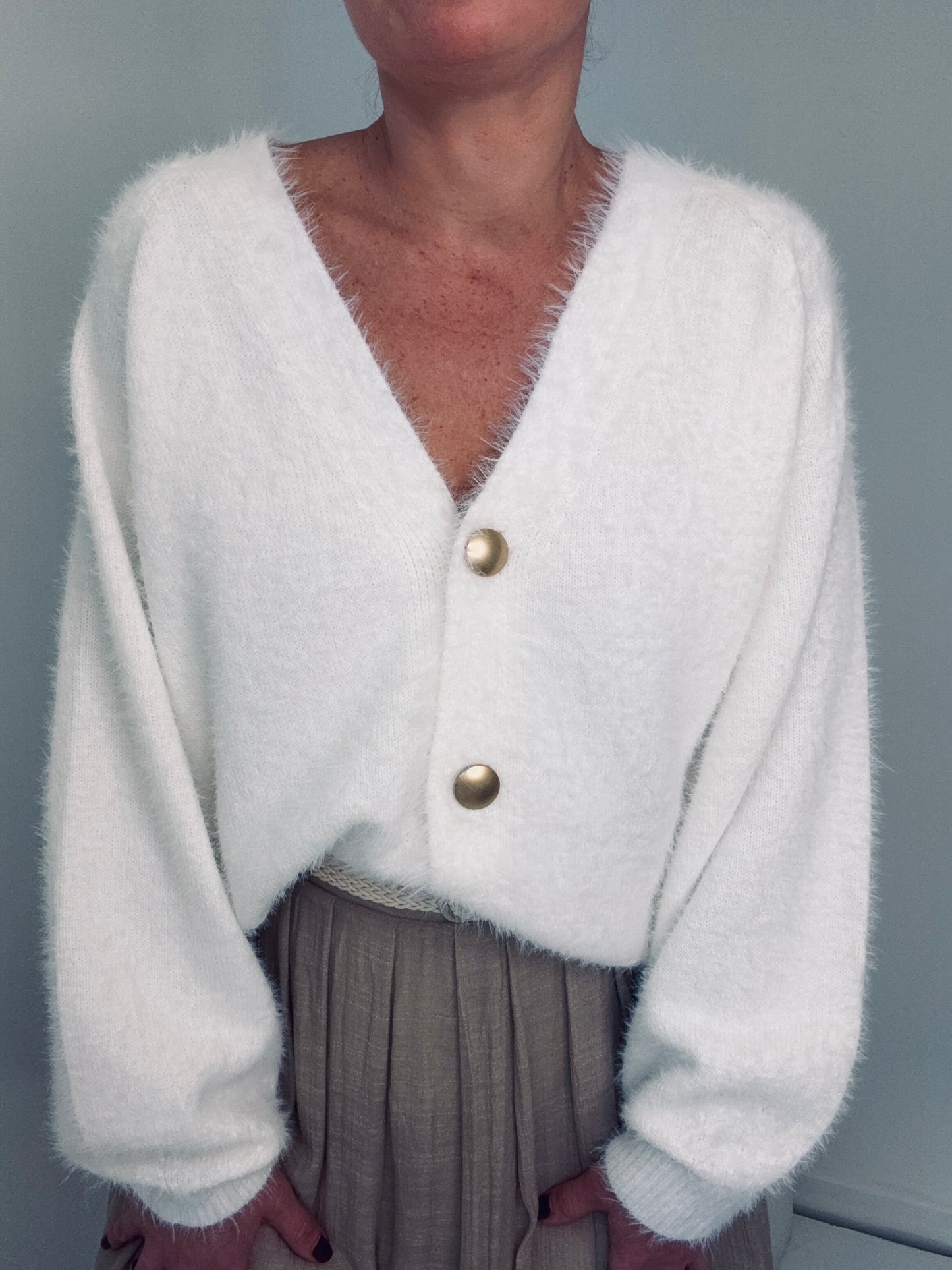 Sasha fluffy knit cardigan- white
