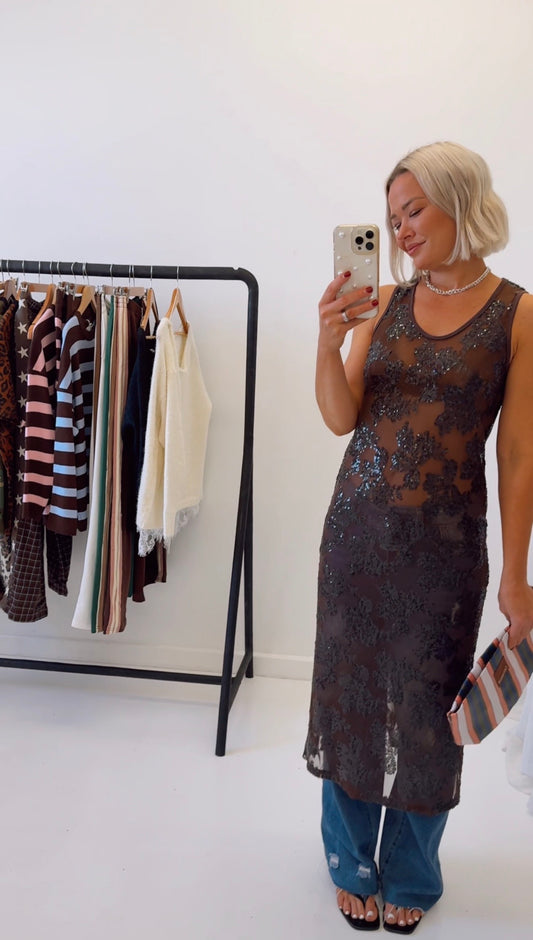 By Frankie/ Aria Long Line Sheer Top- Chocolate