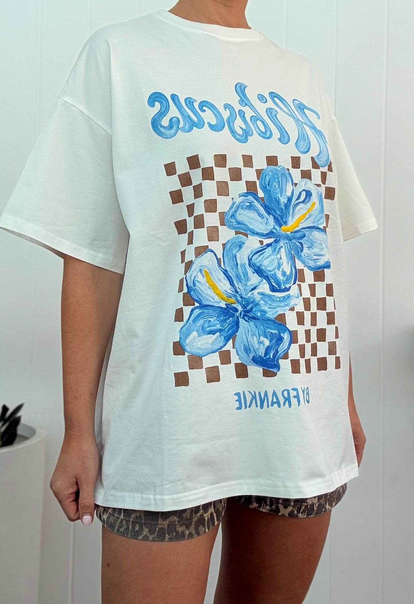 By Frankie/ Hibiscus Oversized Tee-Blue