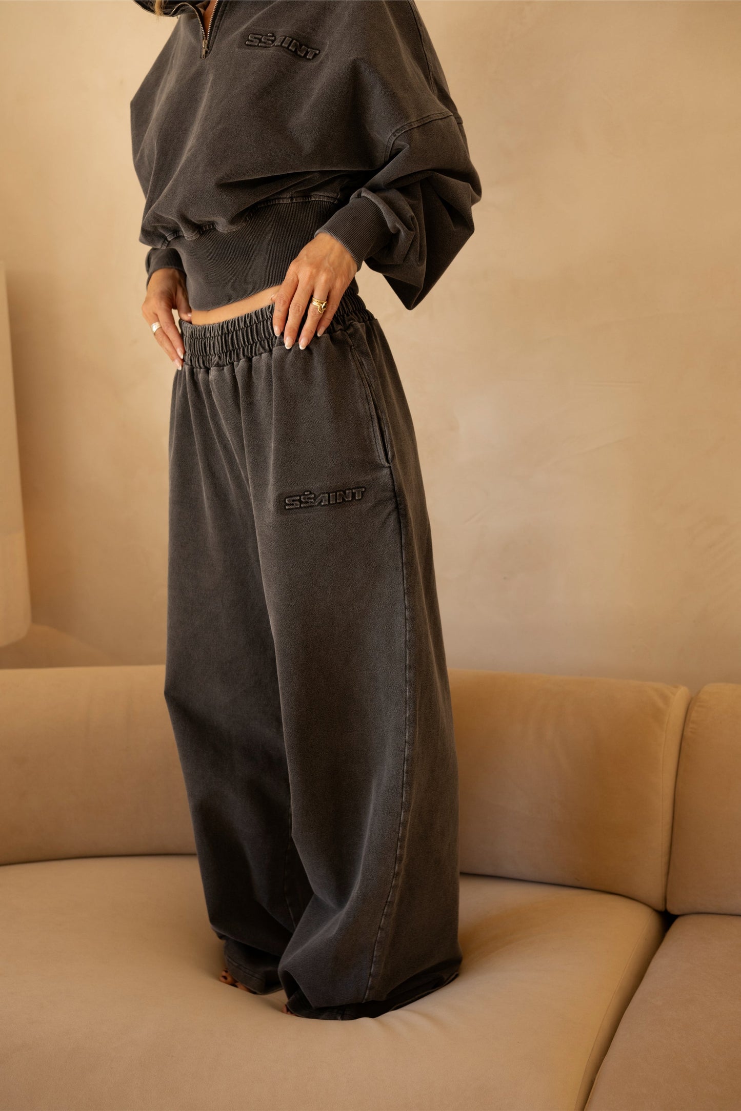 SŚAINT ACID WASH TRACKPANT - CHARCOAL