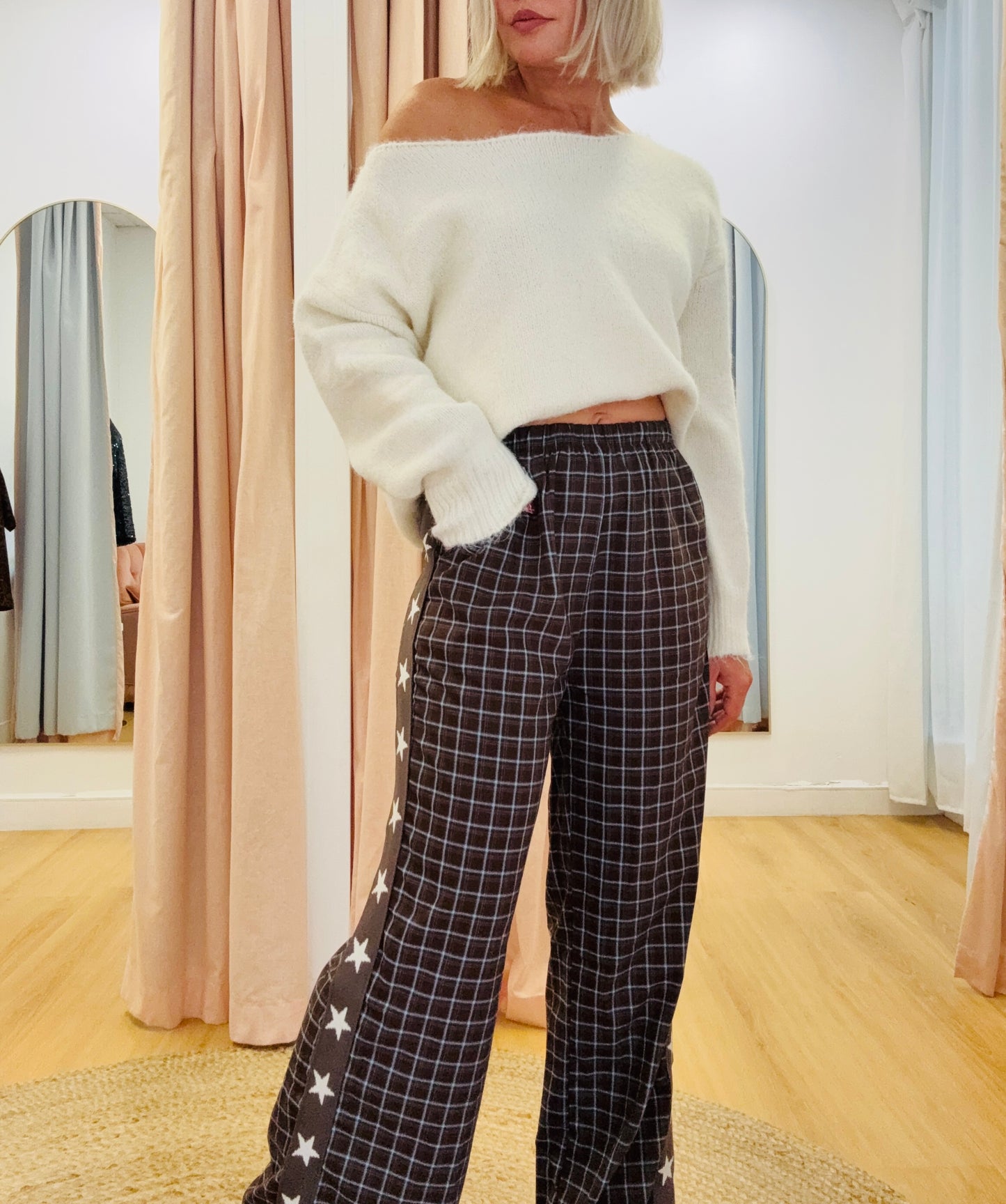 By Frankie/ Hattie Check Pant- chocolate /sky