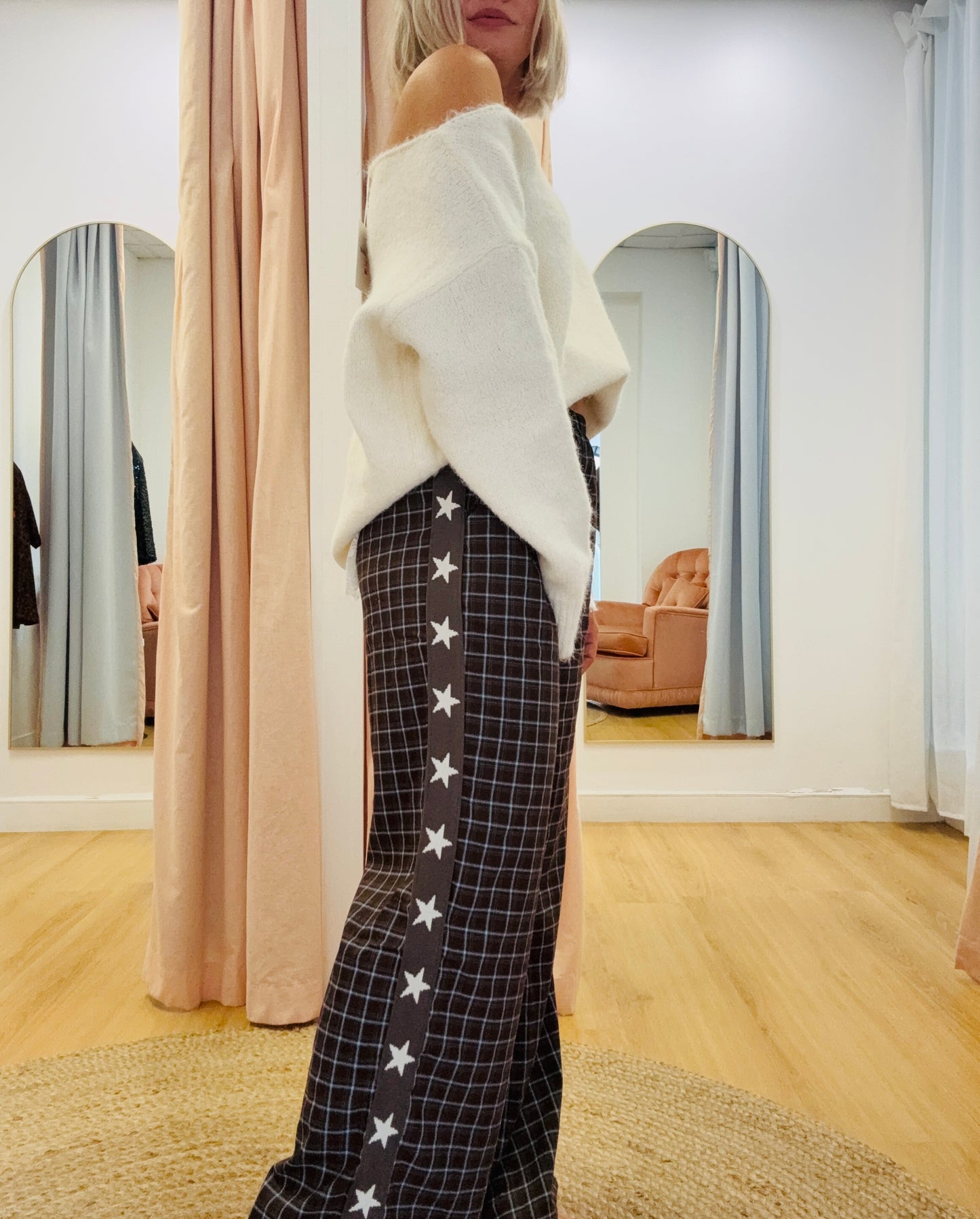 By Frankie/ Hattie Check Pant- chocolate /sky