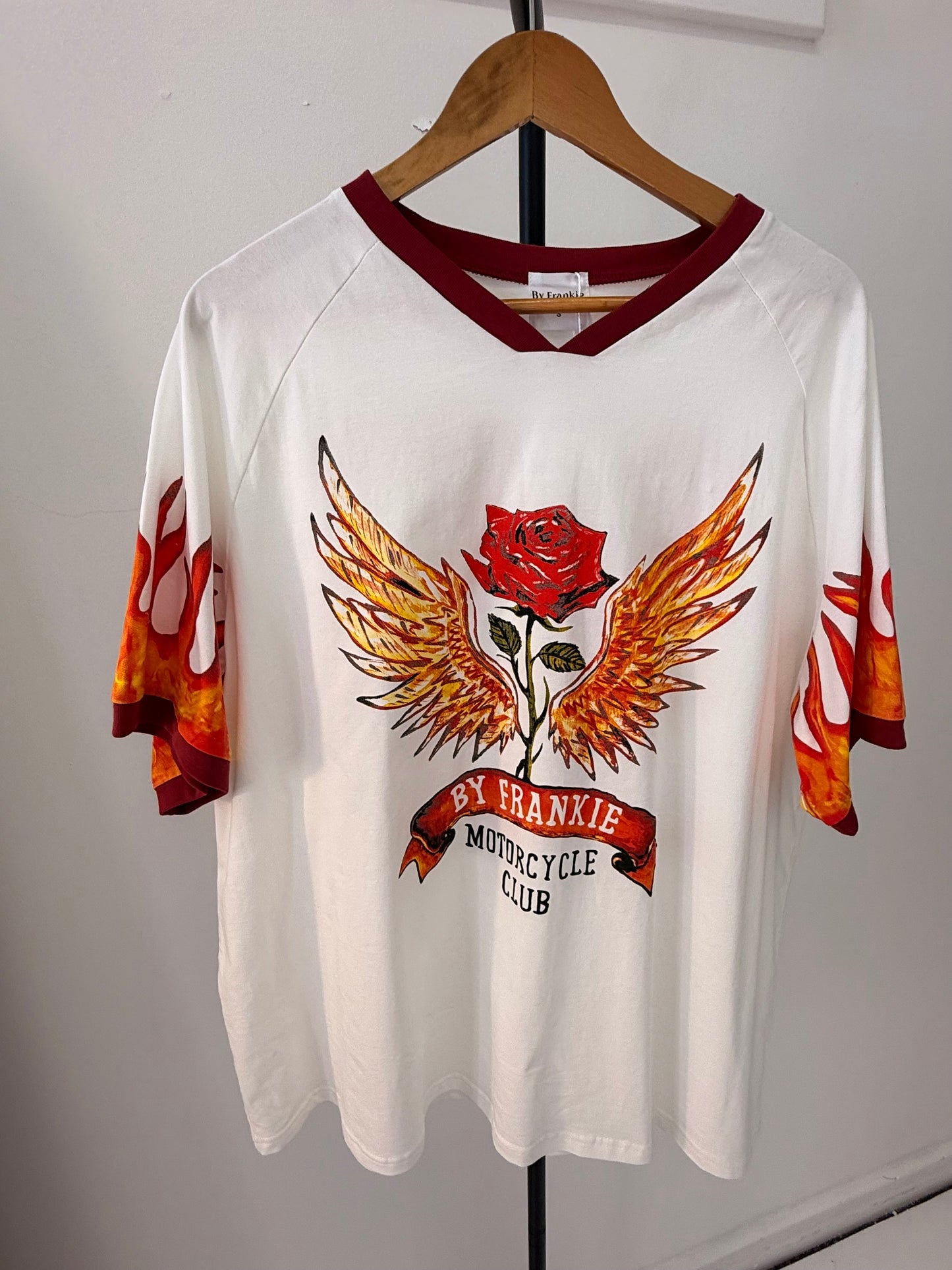 By Frankie/ Mayhem Rose Racer Tee-White