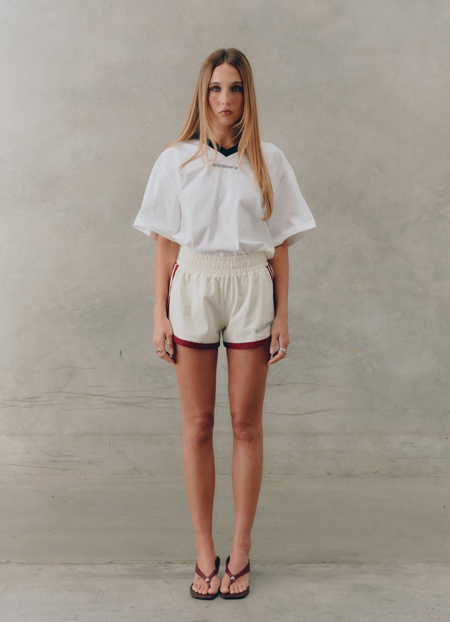 SSAINT/ REFLECTIVE V NECK TEE - BUTTER