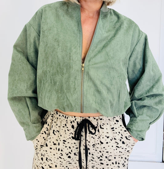 Luna Suede Bomber- Olive
