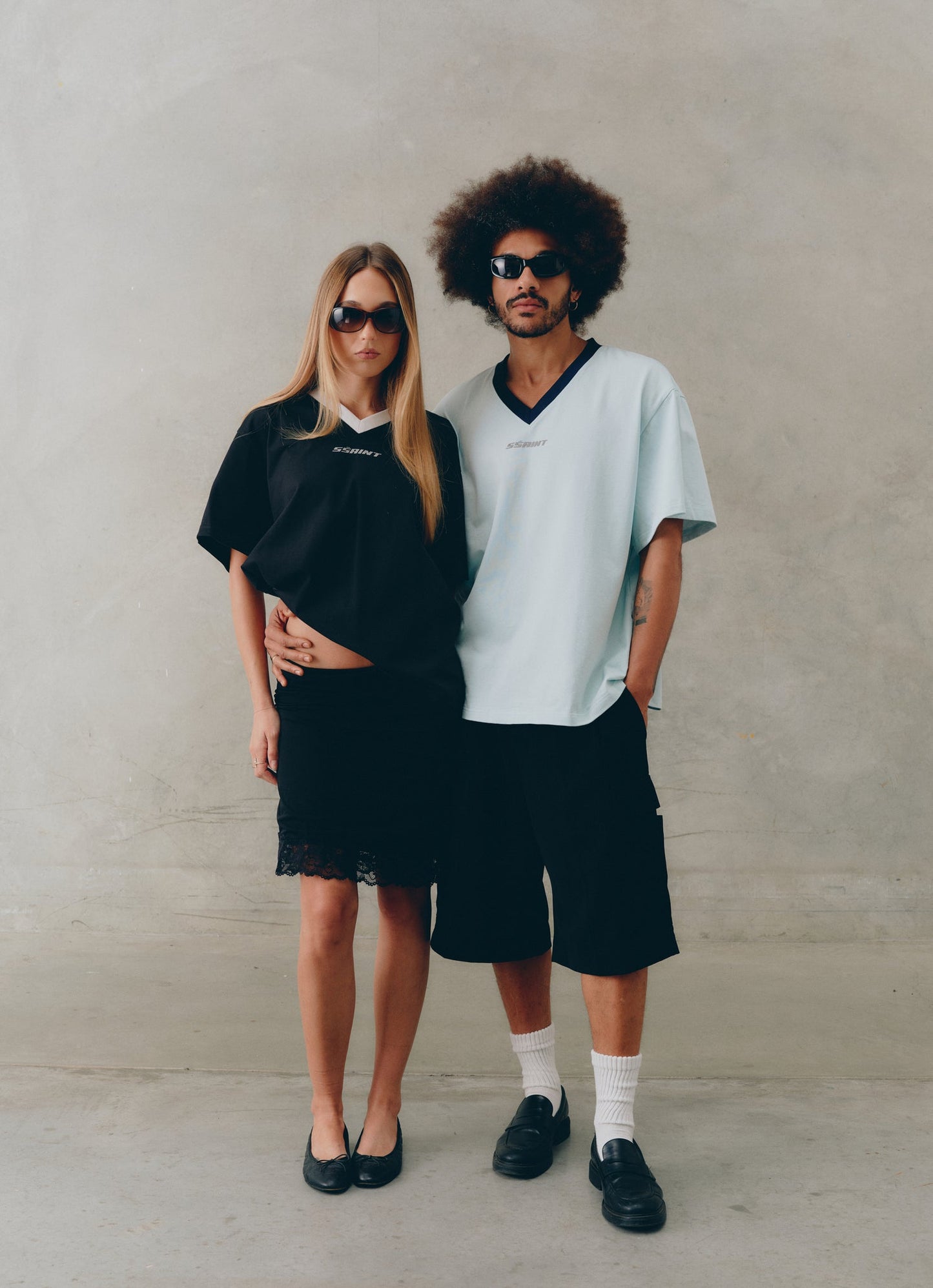 SSAINT/ REFLECTIVE V NECK TEE - BLACK