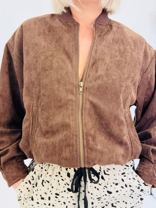 Luna suede Bomber- Chocolate